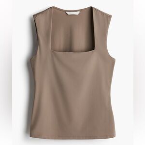 H&M NWT double lined thick taupe grayish tan square neck stretchy top